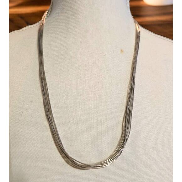 Liquid Silver Necklace 925 10 Strands 22" Marked Raising Sun Sterling Vintage - Picture 1 of 8